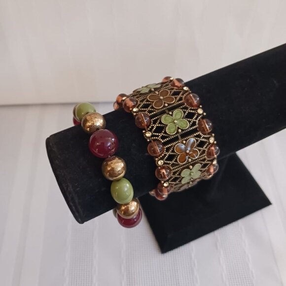 Brown & Green Stretch Bracelet Set - Picture 6 of 10
